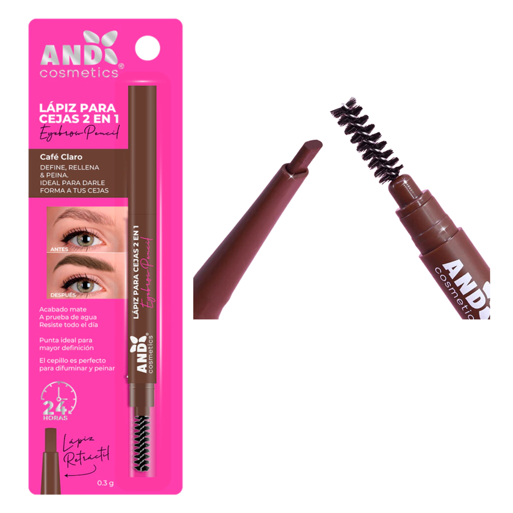 LAPIZ RETRACTIL 2 EN 1 PARA CEJAS AND CAFE CLARO MOD:68501