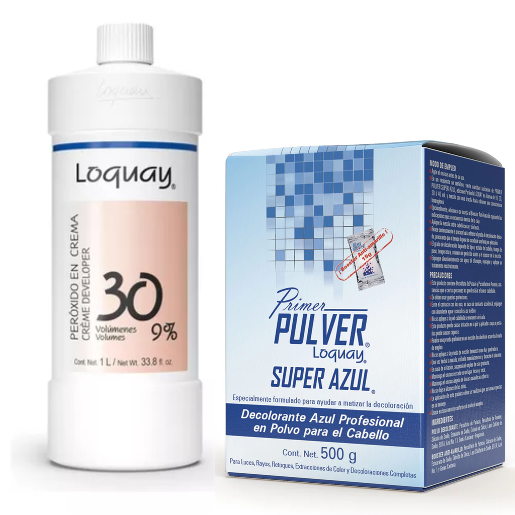KIT LQ AZUL DECOLORANTE Y PEROXIDO 30 VL PULVER