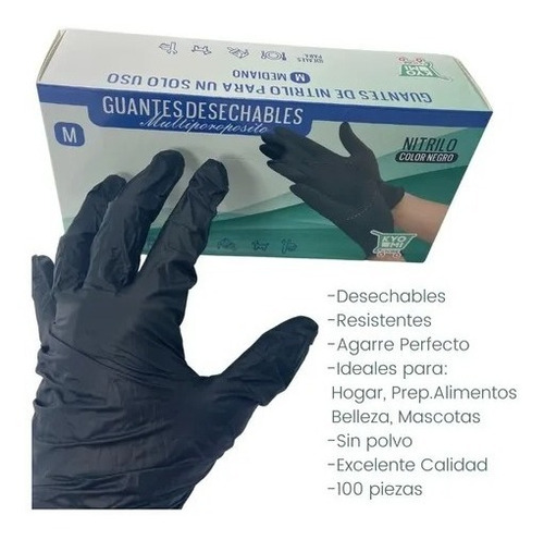 PAR DE GUANTES DESECHABLE NITRILO NEGRO KYOMI 50PZ