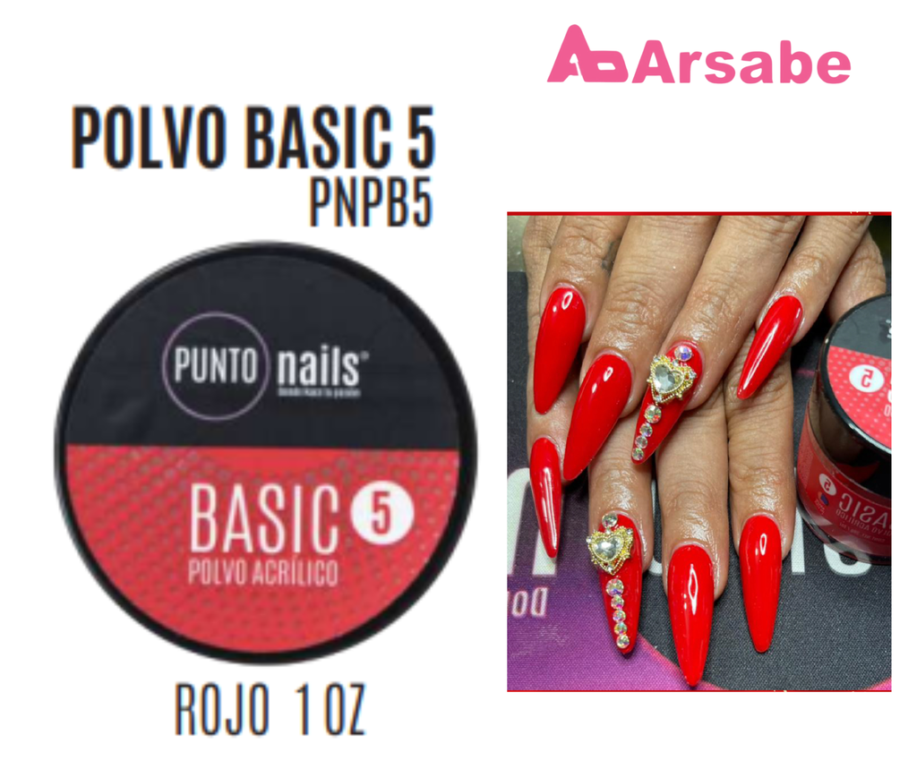 PUNTO NAILS POLVO BASIC 5 ROJO 1OZ PNPB5