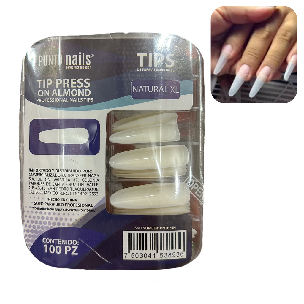 TIPS PRESS ON ALMOND NATURAL XL PUNTO NAILS PNTE75N