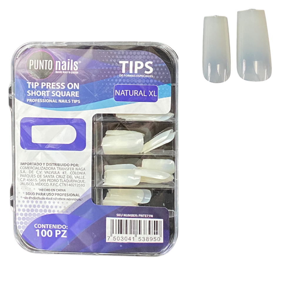 TIPS PRESS ON SHORT SQUARE NATURAL XL PUNTO NAILS PNTE77N