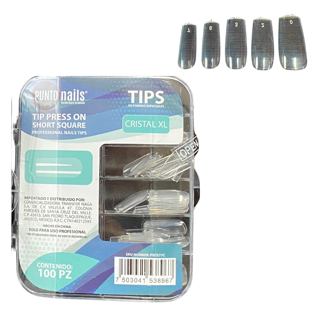 TIPS PRESS ON SHORT SQUARE CRISTAL XL PUNTO NAILS PNTE77C