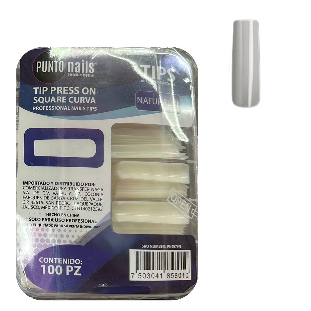 TIP PRESS ON SQUARE CURVA NATURAL XL PUNTO NAILS PNTE79N