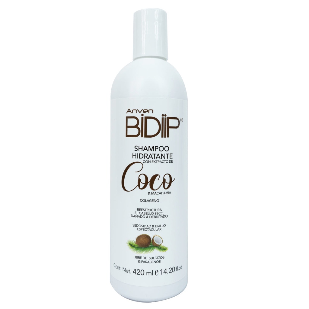 SHAMPOO HIDRATANTE DE COCO Y MACADAMIA BIDIIP 420ML