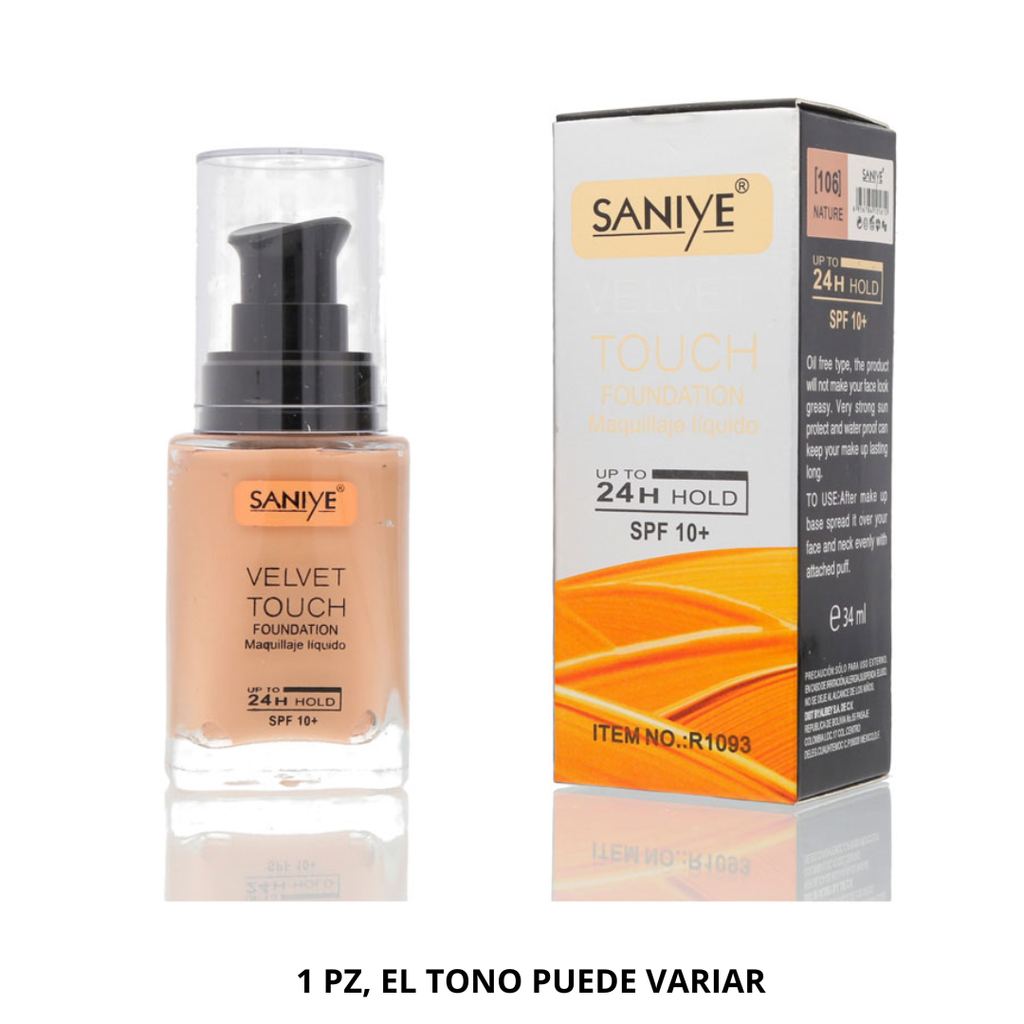 MAQUILLAJE LIQUIDO VELVET TOUCH SANIYE R1093 (12 PZAS)