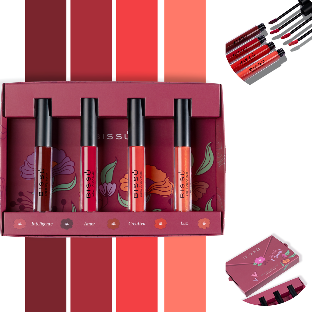 KIT DE LABIAL LIQUIDO MATE BISSU C/4PZAS 03 ERES AMOR