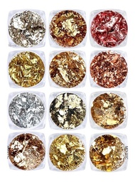 [KT0252] HOJA DE ORO Y PLATA WG NAILS (12p)