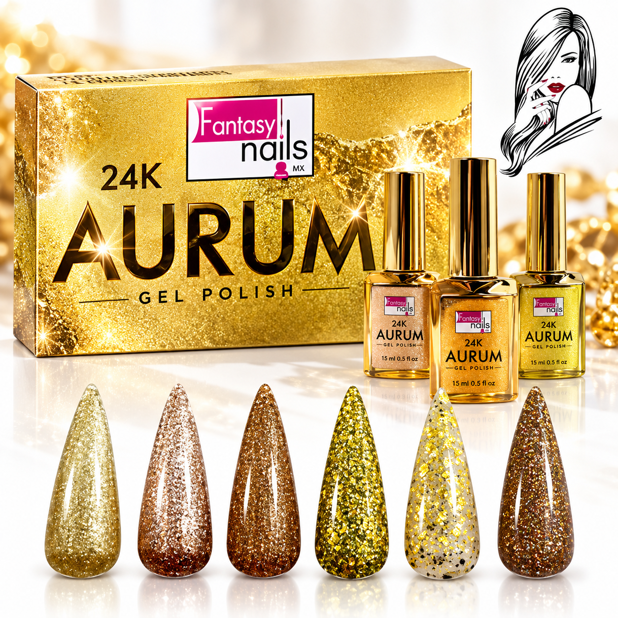 [30404007] COLECCION GEL 24K AURUM (6pcs) FANTASY NAILS