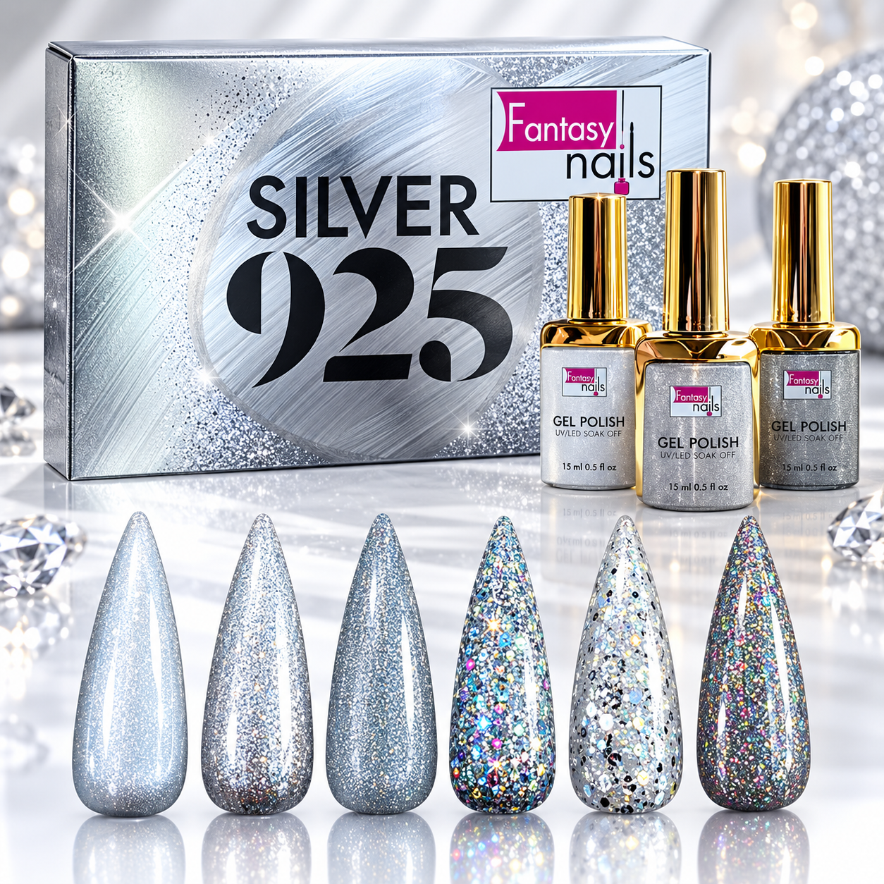 [30401006] COLECCION GEL SILVER 925 (6pcs) FANTASY NAILS