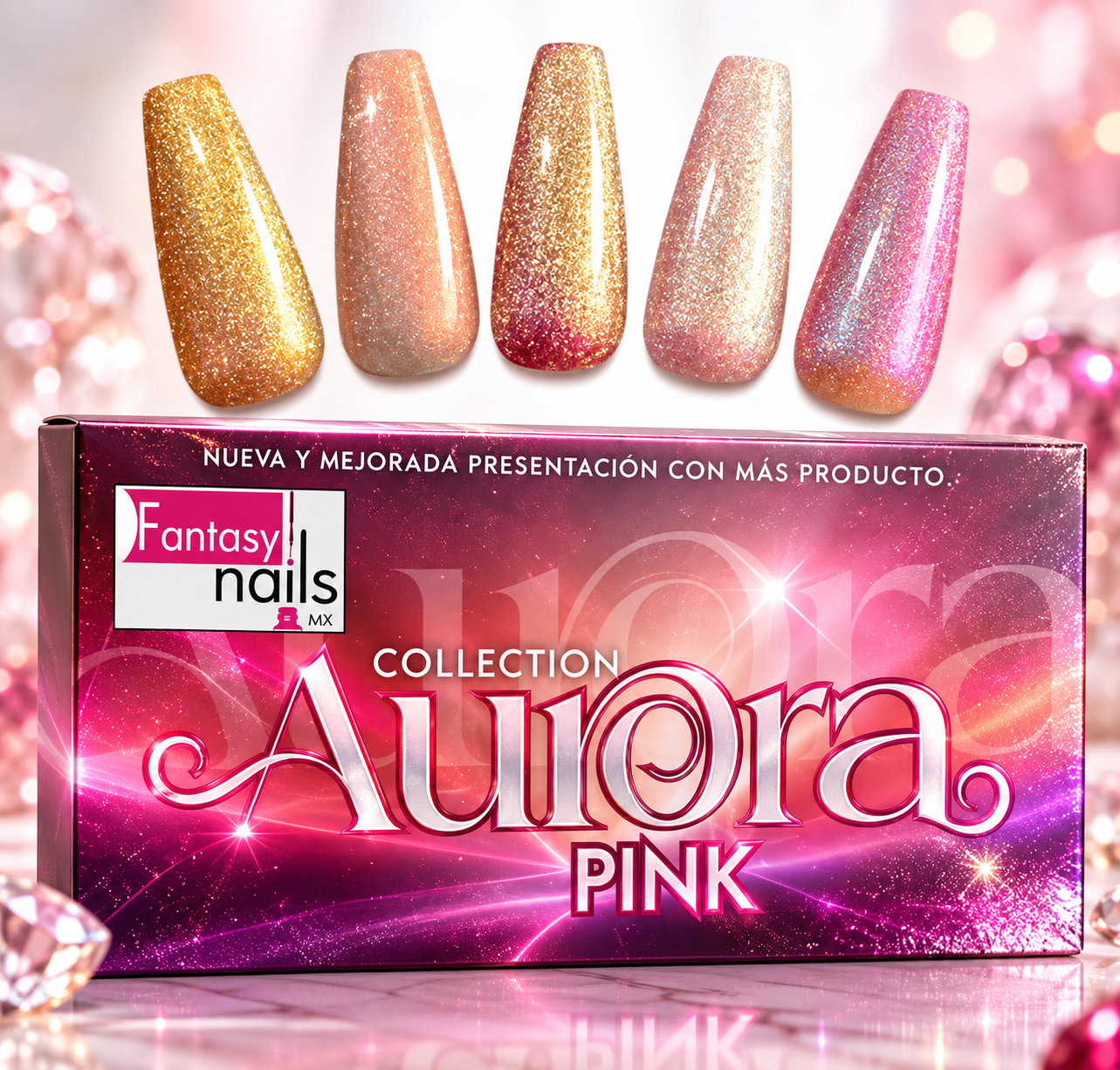 [10286937] FANTASY NAILS COLECCION AURORA PINK 5PZ