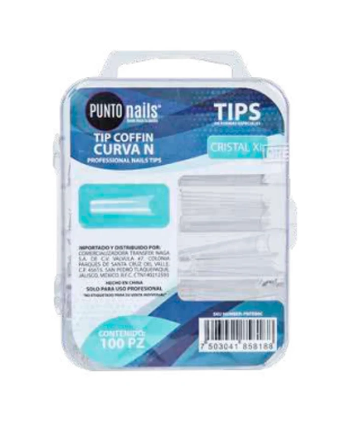 [7503041858188] PUNTO NAILS TIP COFFIN CURVA C CRISTAL XL 100PZ PNTE80C