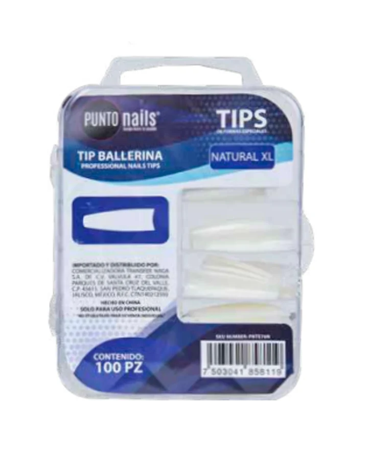 [7503041538882] PUNTO NAILS TIP PRESS ON BALLERINA NATURAL XL 100PZ PNTE65C