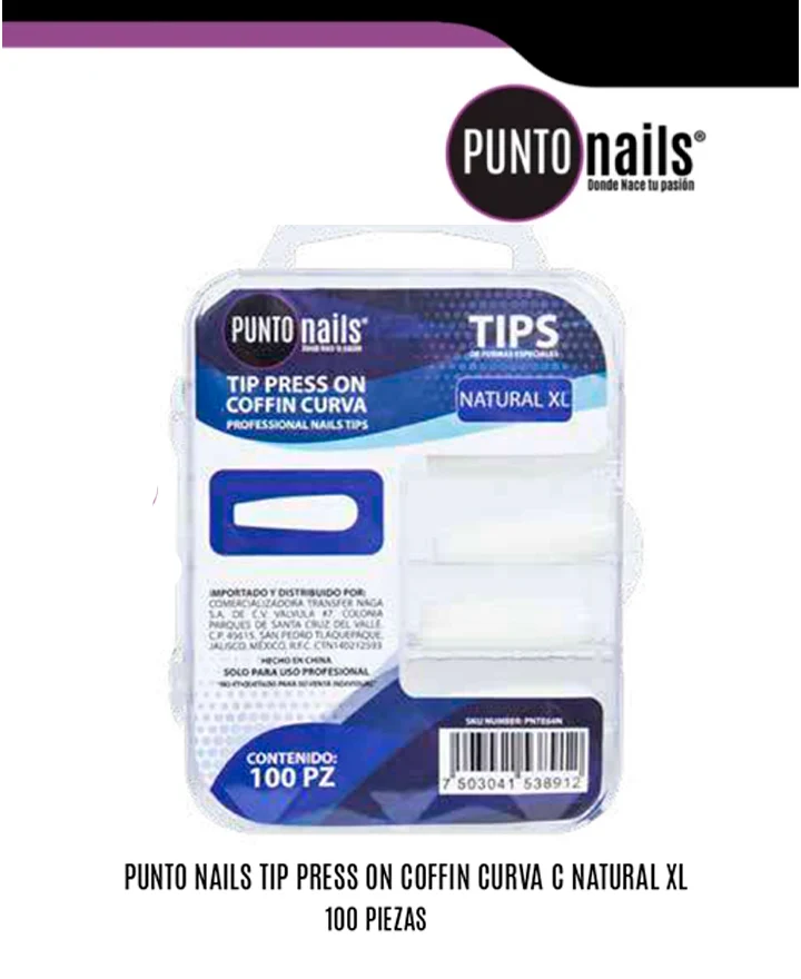 [7503041538929] PUNTO NAILS TIP PRESS ON COFFIN CURVA CRISTAL XL 100PZ PNTE64C