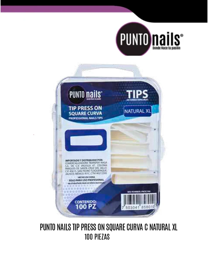 [7503041858164] PUNTO NAILS TIP SQUARE CLASSIC CRISTAL XL 100PZ PNTE84C