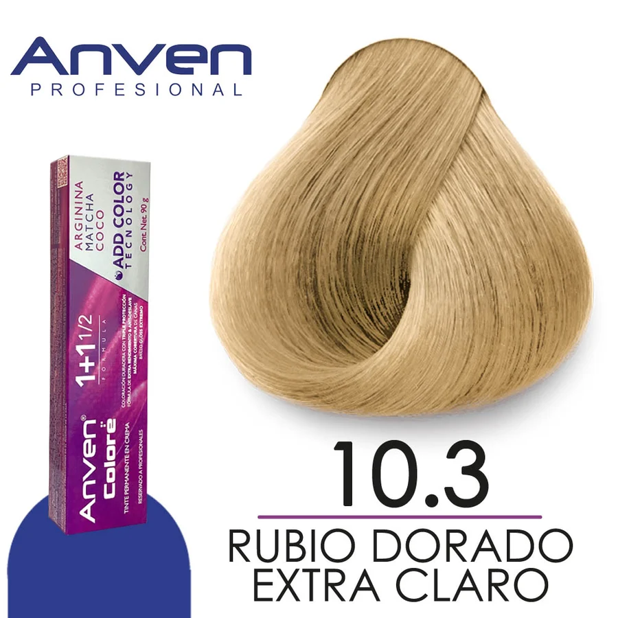 [7506115660298] TINTE ANVEN 10.3 RUBIO DORADO EXTRA CLARO 90G 1+1/2