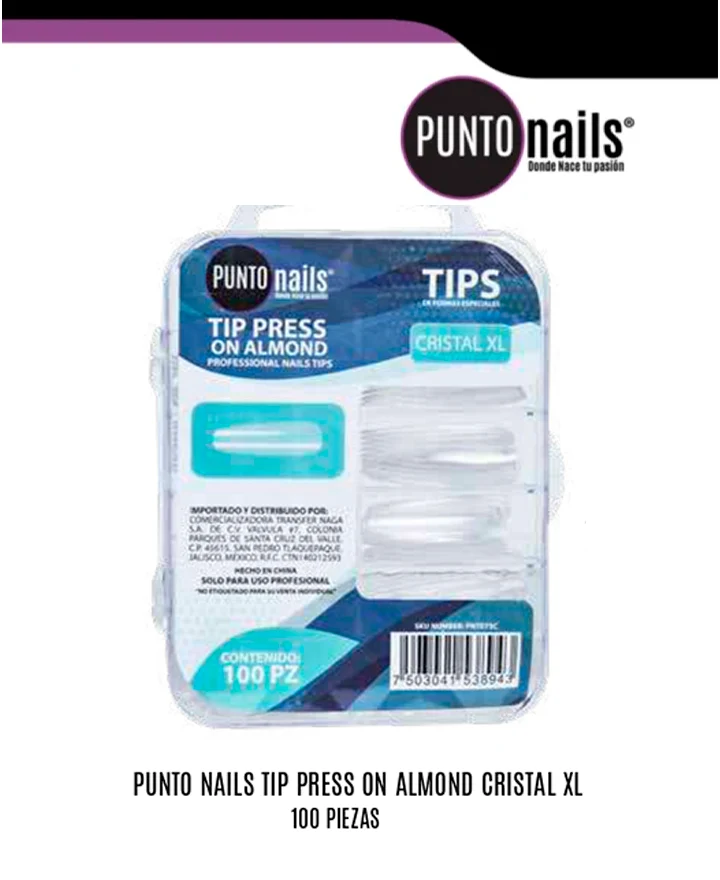 [7503041538943] TIPS PRESS ON ALMOND CRISTAL XL PUNTO NAILS 100PZ PNTE75C