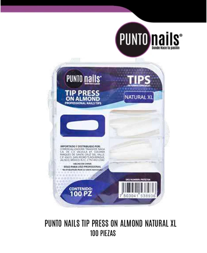 [7503041538936] TIPS PRESS ON ALMOND NATURAL XL PUNTO NAILS PNTE75N