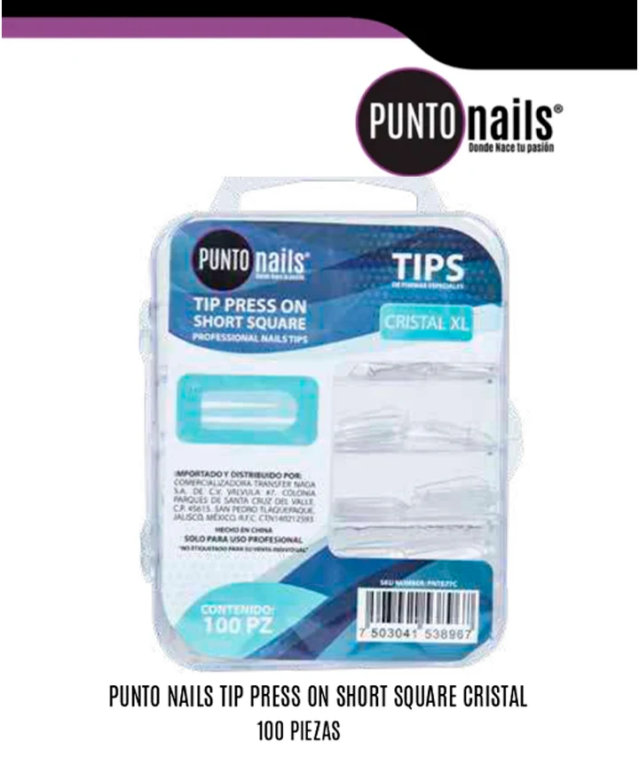 [7503041538967] TIPS PRESS ON SHORT SQUARE CRISTAL XL PUNTO NAILS PNTE77C