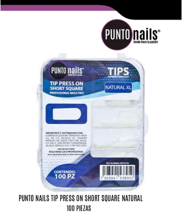 [7503041538950] TIPS PRESS ON SHORT SQUARE NATURAL XL PUNTO NAILS PNTE77N