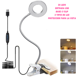 [KLZ-R003] LAMPARA DE ESCRITORIO C/CLIP Y USB 24 LED